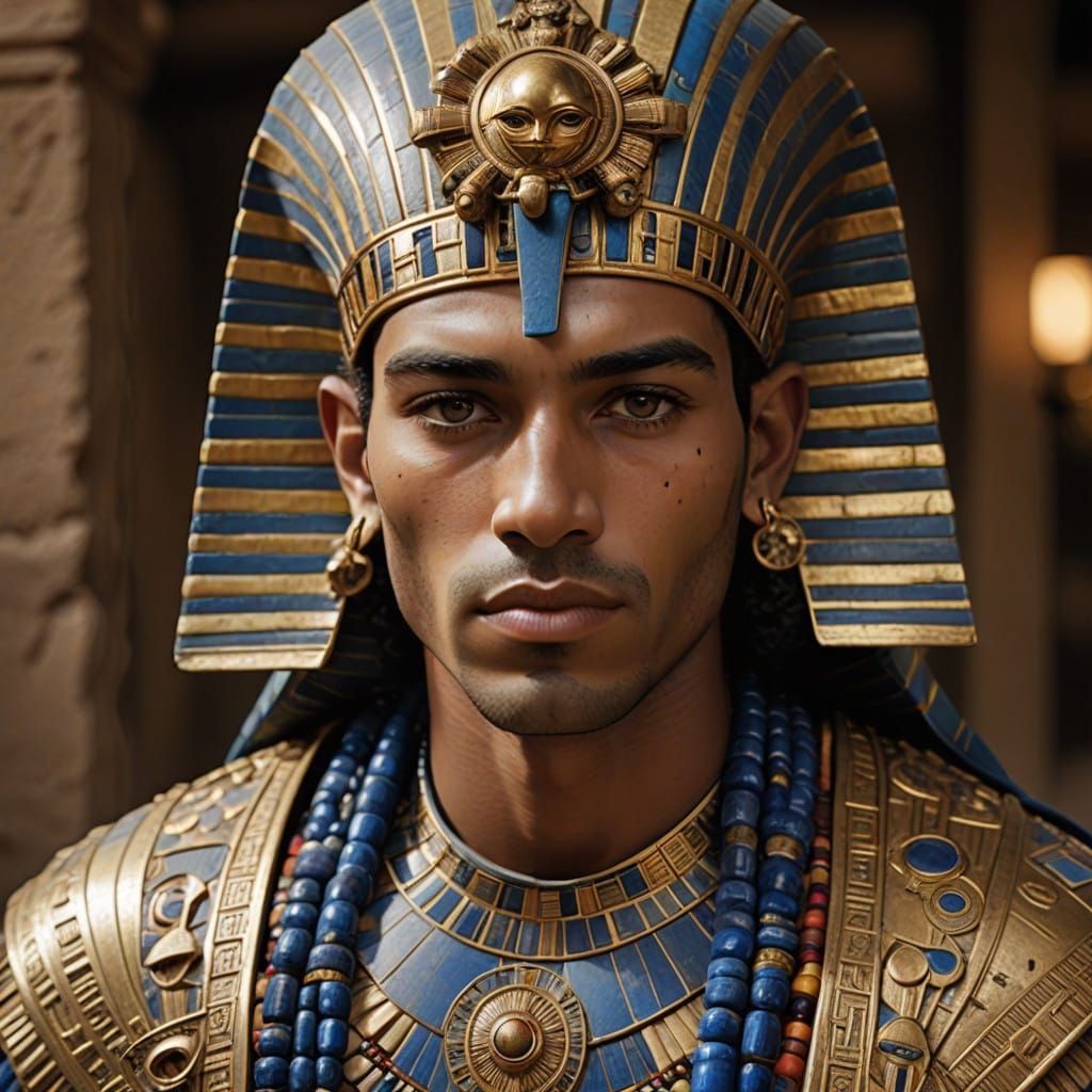Ancient Egyptian Pharaoh in Golden Regalia