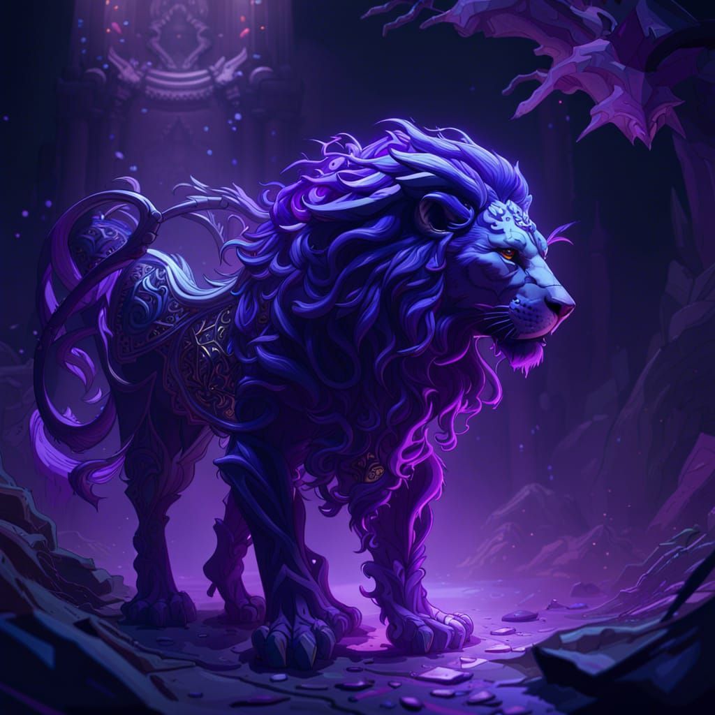Purple Lion Ghost in Dark Fantasy Style