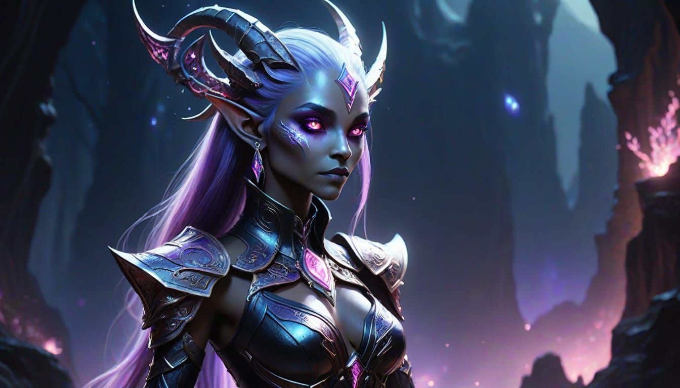 Violet Dark Elf Goddess with Ultra Violet Hair and Pink Eyes