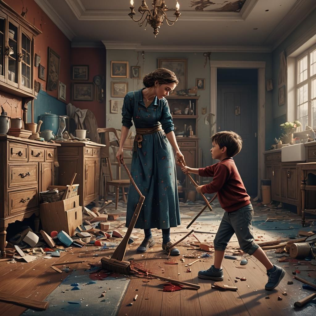 Unsettling Domestic Scene in Detailed Matte Painting