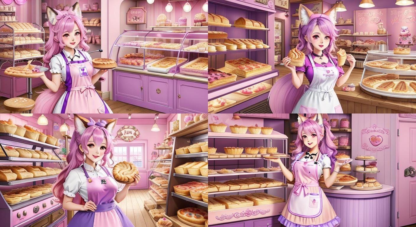 Cute Fox Baker in Kawaii Cafe Style Bakery