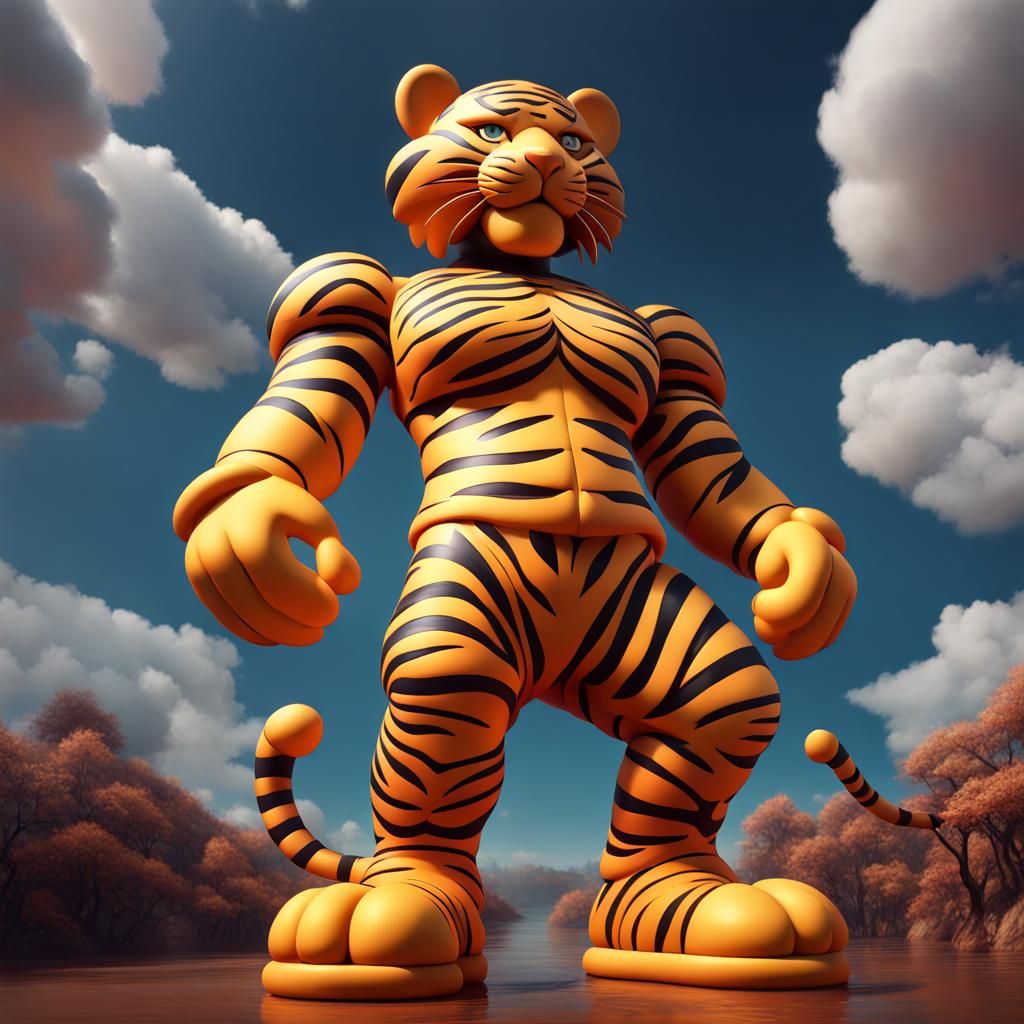 Tiger-like Figure in T-Pose: Detailed Matte Painting