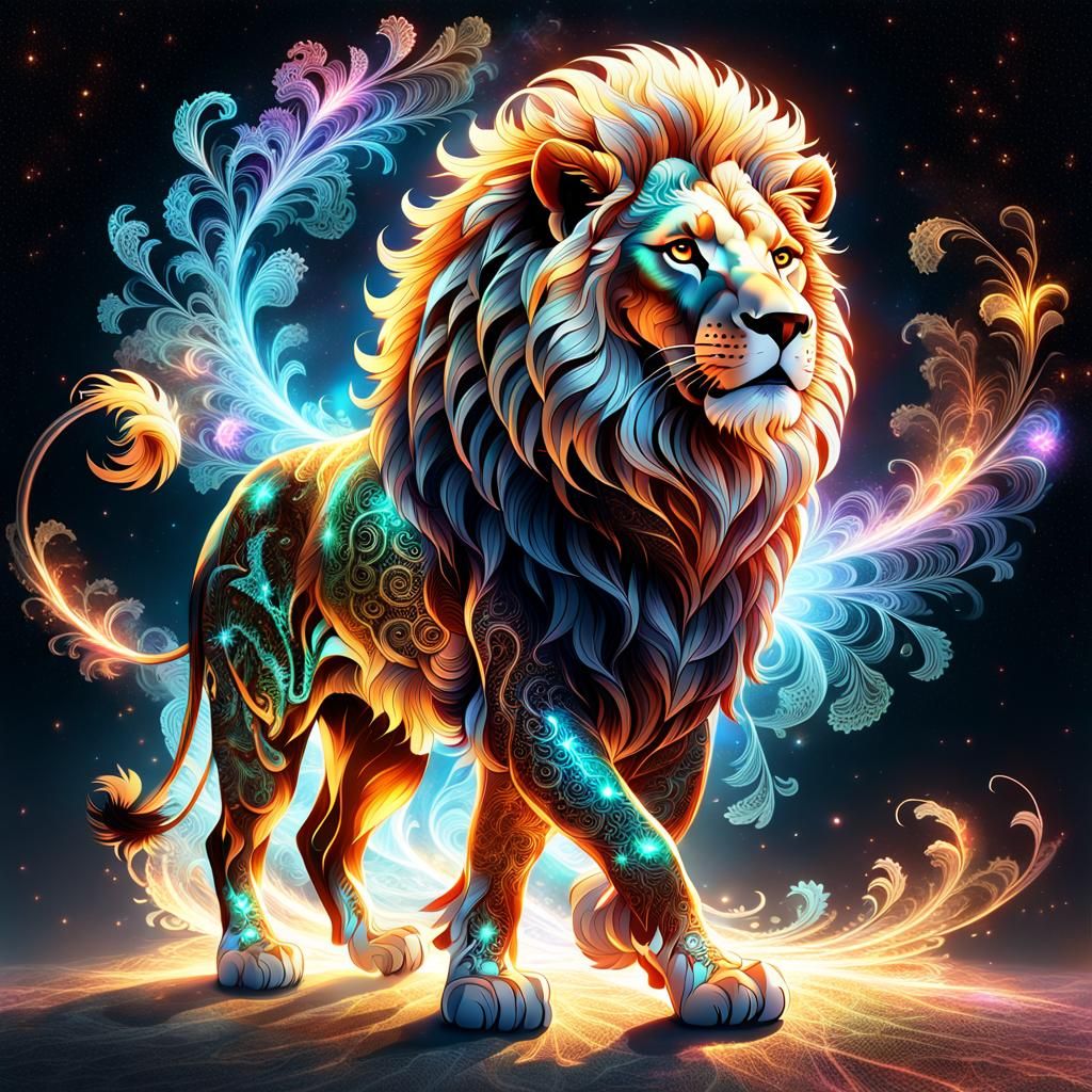 Fiery Lion Portrait in Hyper-Detailed Digital Art