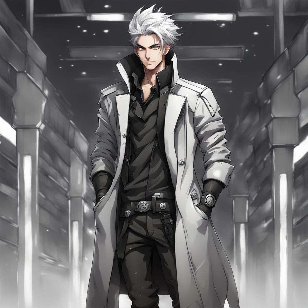 Anime Sci-Fi Chronomancer in Armored Trenchcoat