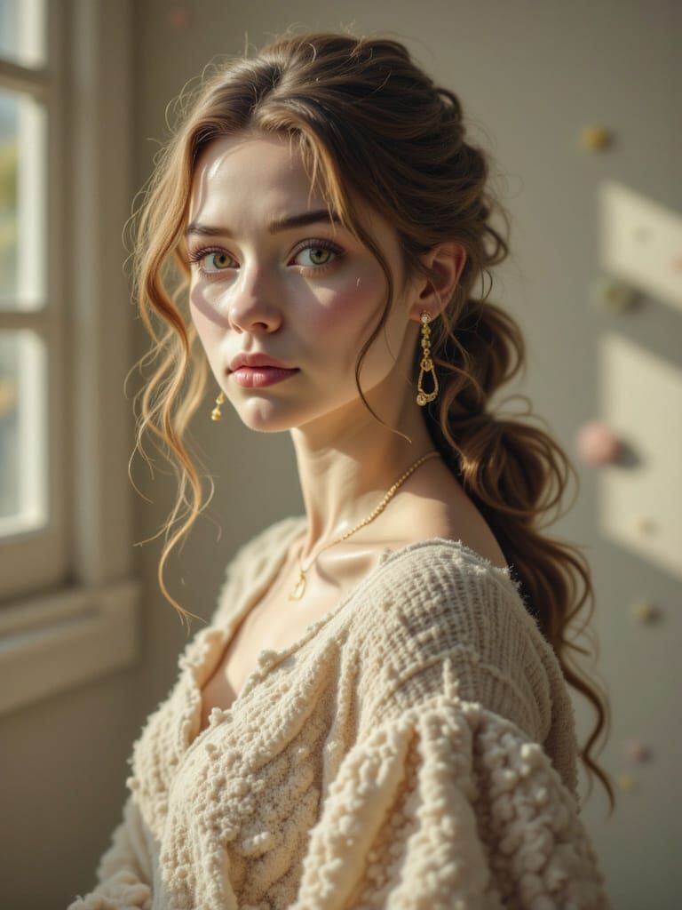Detailed Portrait of a Young Woman in Soft Studio Light