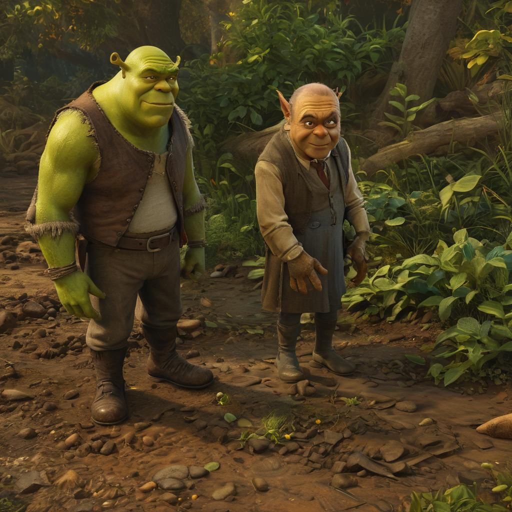 Shrek and Professor Barigudo in Hyperrealistic Art