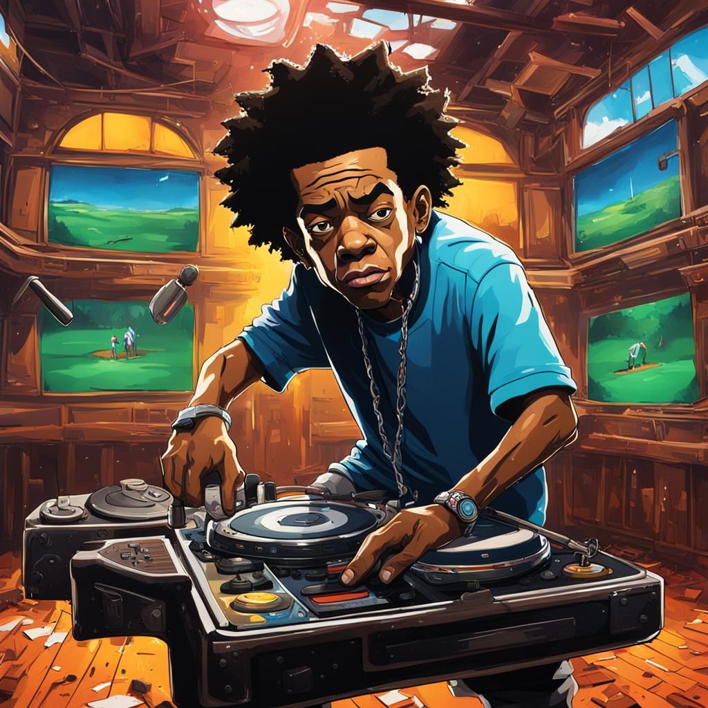 Stinkmeaner in Abandoned Club as Hyperrealistic Splash Art