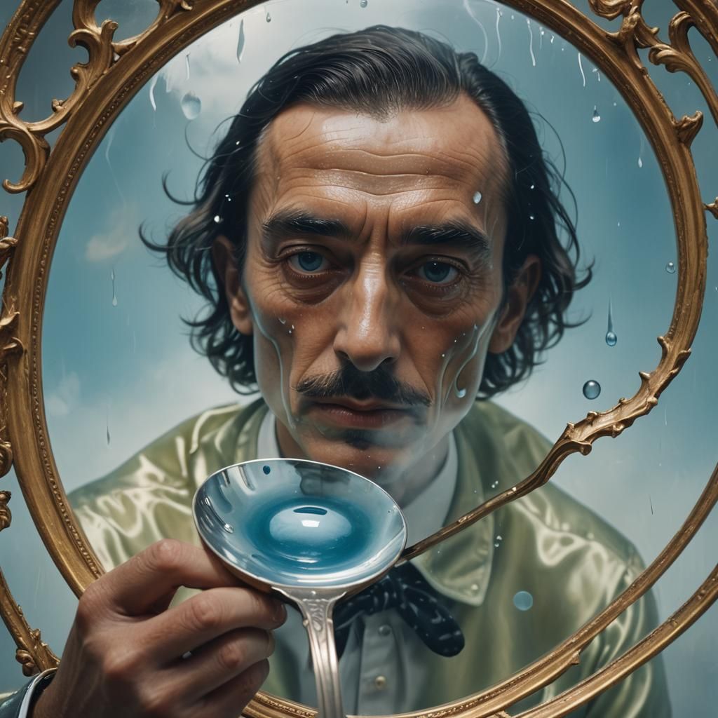 Transparent Human Emerges from Mirror in Dreamlike Oil Paint...