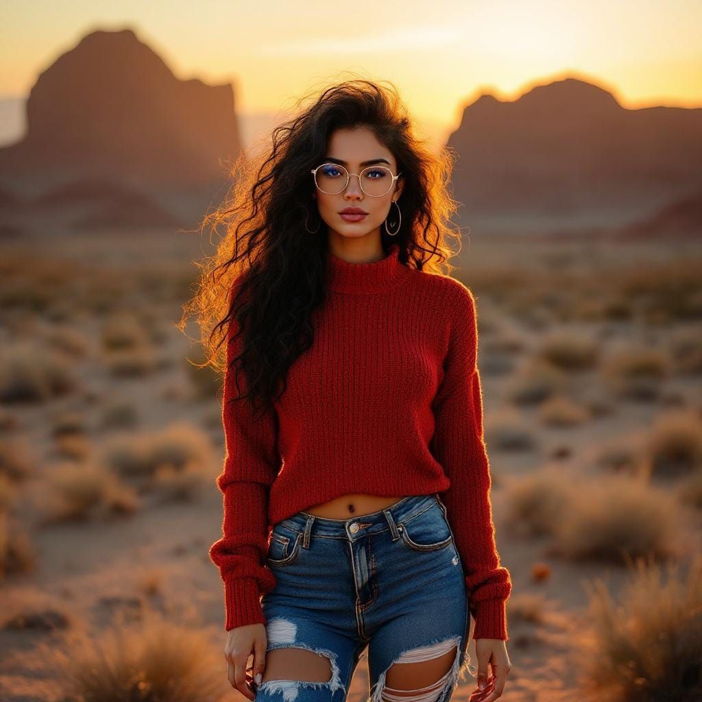 Golden Hour Portrait of a Stylish Woman in Desert