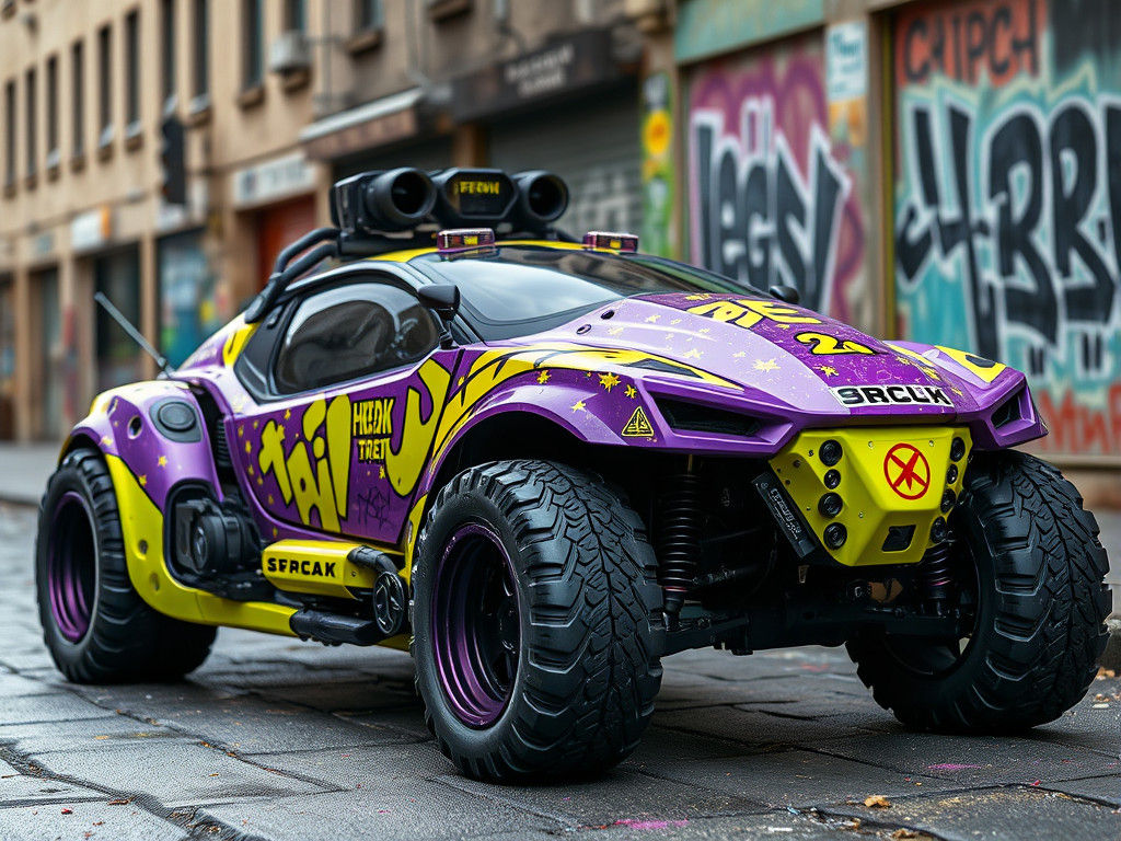 Cyberpunk Buggy with Japanese Graffiti Art