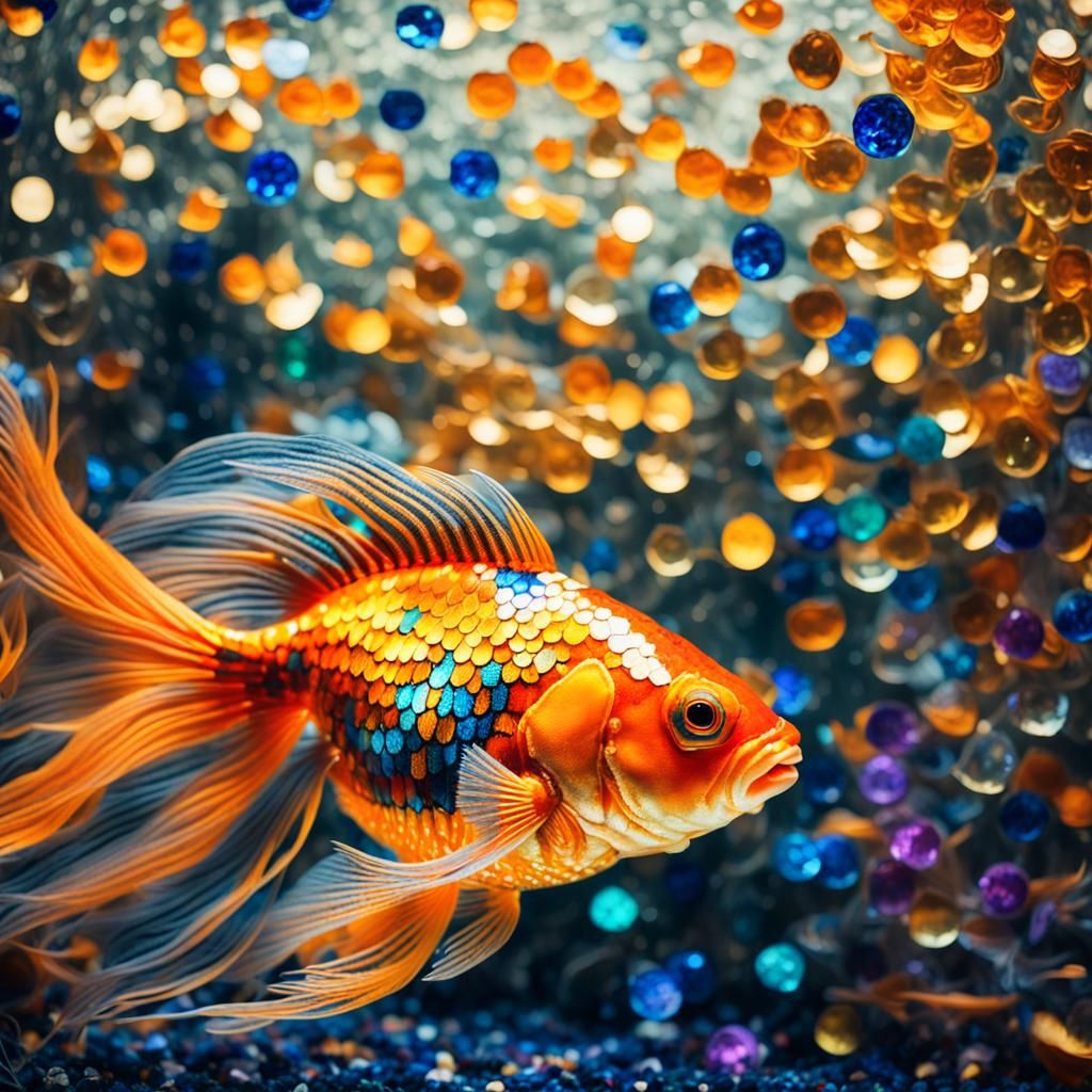 Sequined Goldfish in Art Deco Klimt Style