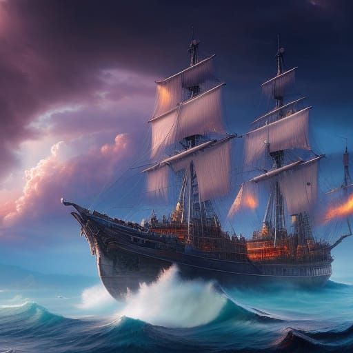Epic Sailing Ship Rides Whale in Stormy Ocean
