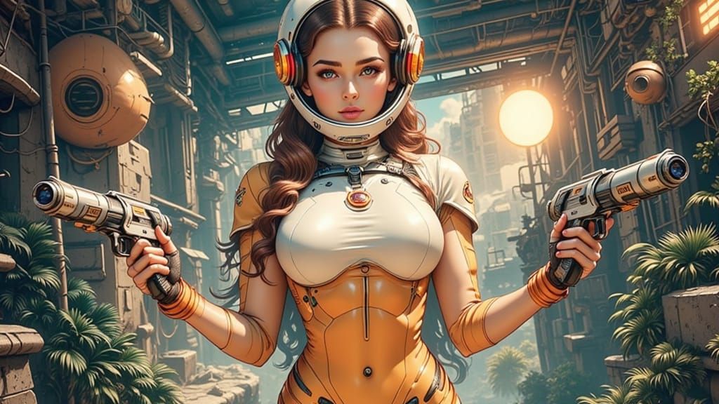 Retro Space Woman on Jungle Planet