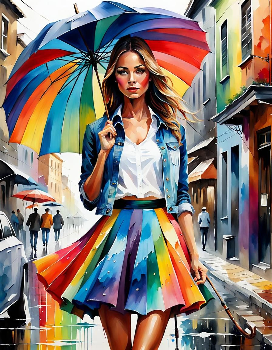 Colorful Street Art: Woman with Umbrella
