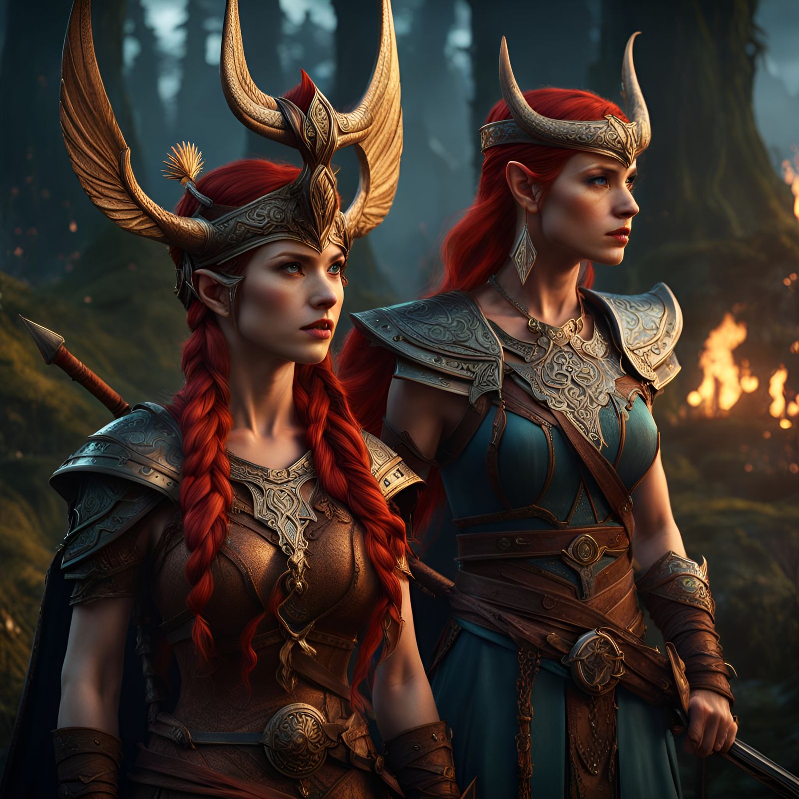 Magical Redhead Viking Elf Women in Detailed Digital Art
