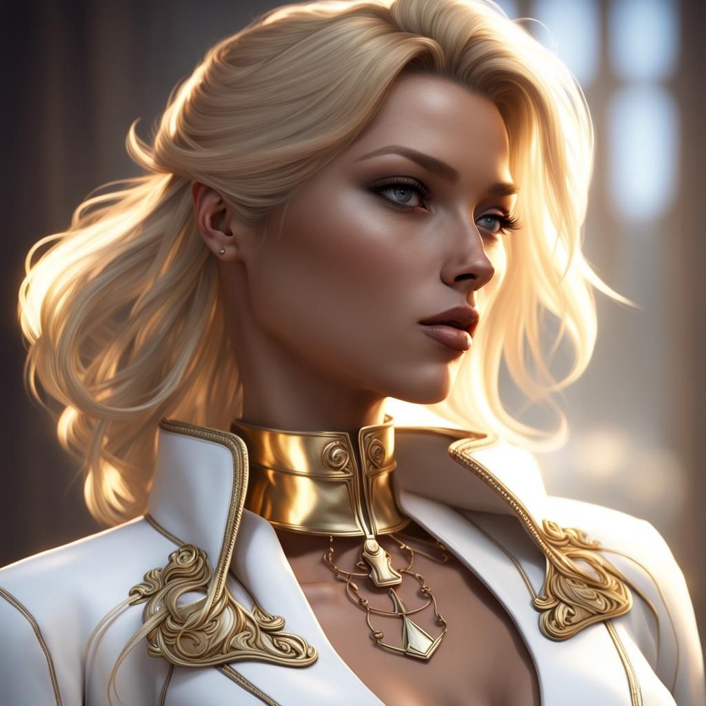 Blonde Goddess in White and Gold: 3D Render