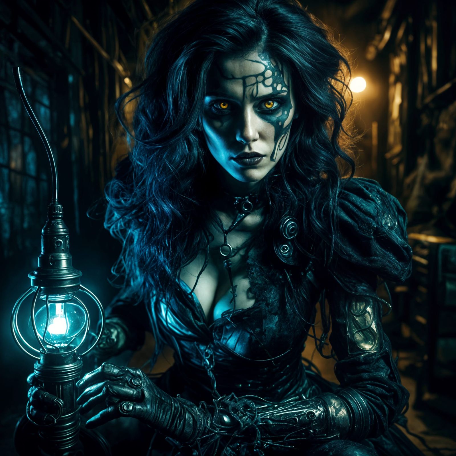 Cyberpunk Lamp with Gothic Elements