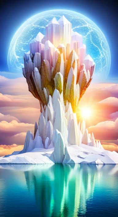 Iridescent Crystal Cluster on Floating Island