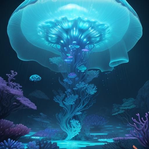 Bioluminescent Jellyfish Emit Light in Suspended Dome