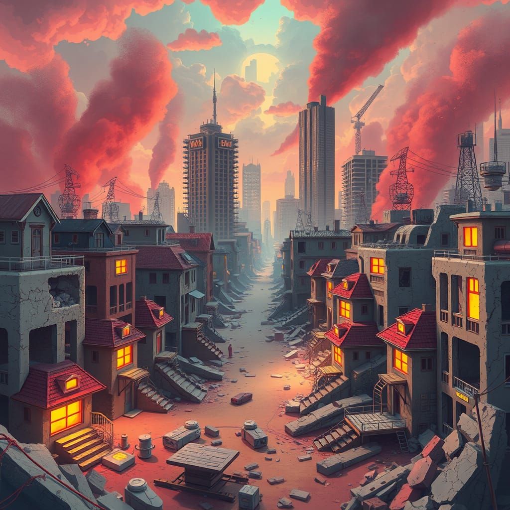 Vibrant Candy Art Post-Atomic Cityscape