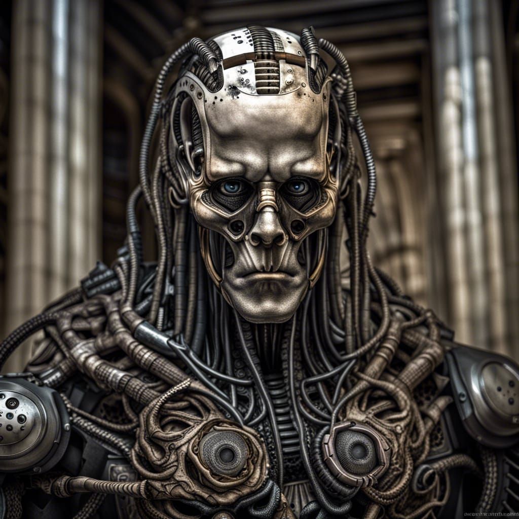 Apocalyptic Cyborg Portrait in Biomechanical Style