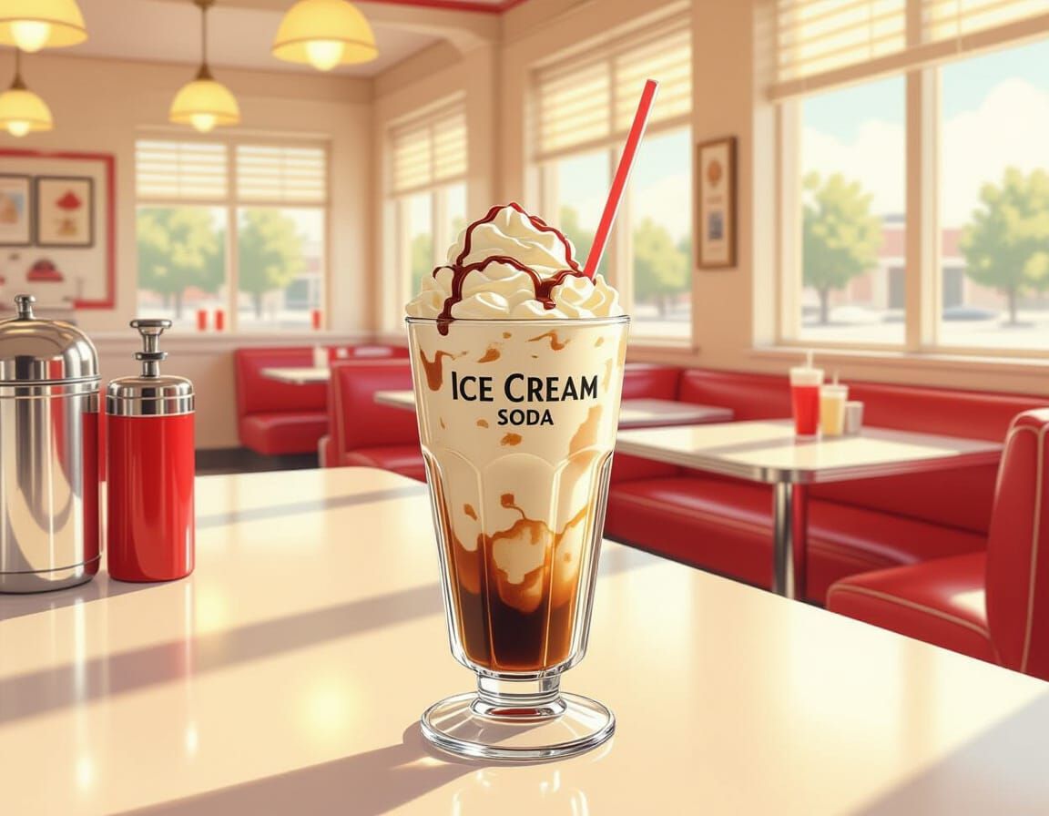 Classic Ice Cream Soda in Norman Rockwell Style