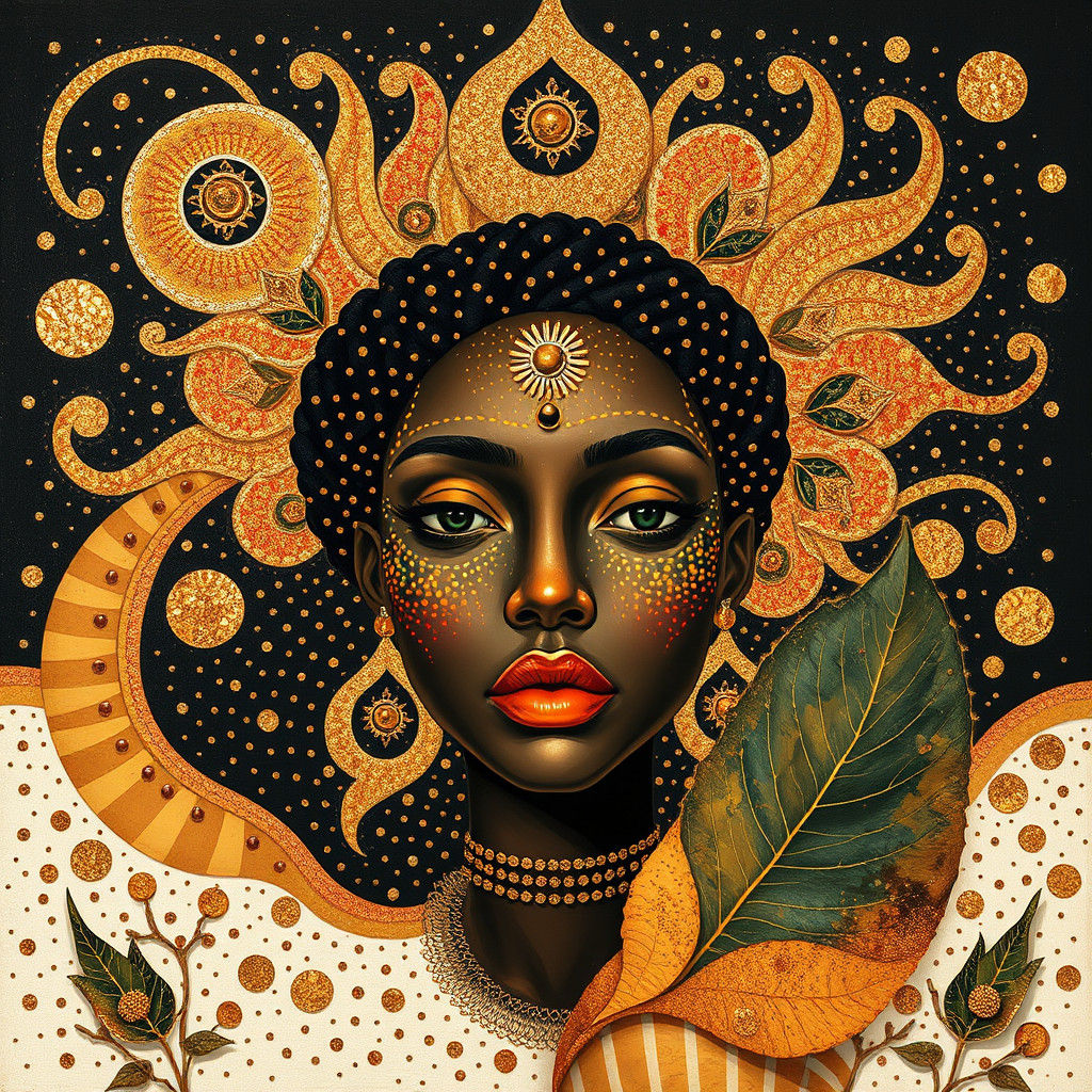 Radiant African Goddess in Chris Ofili Style