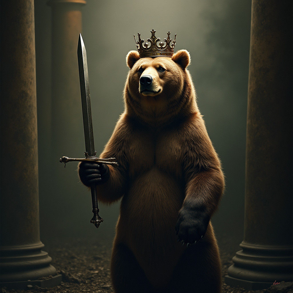 Majestic Brown Bear King with Sword