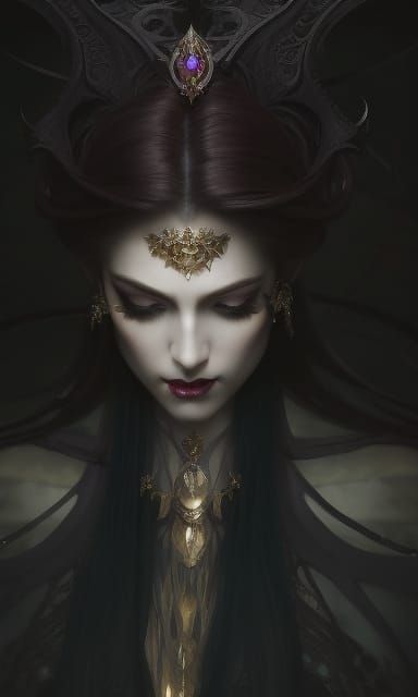 Gothic Vampire Woman with Purple Eyes