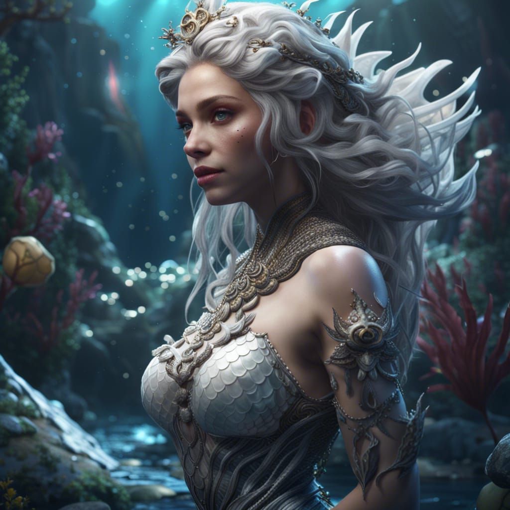White Mermaid Fantasy Concept Art
