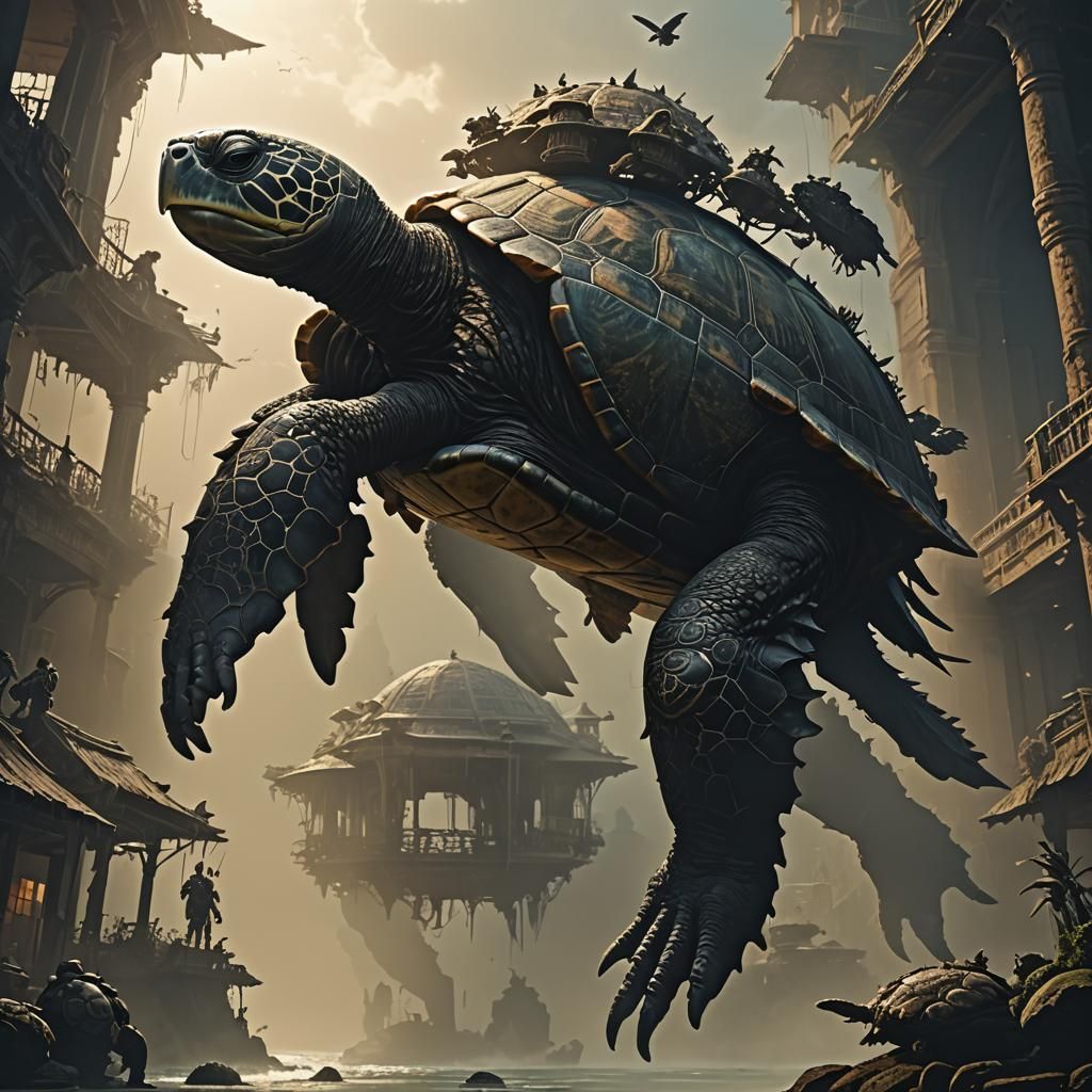 Dramatic Silhouette of a Turtle in Digital Matte Painting