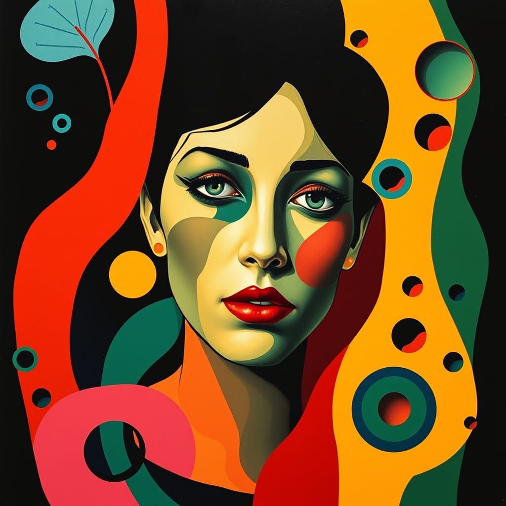 Distorted Woman's Face in Pond, Abstract Cubism