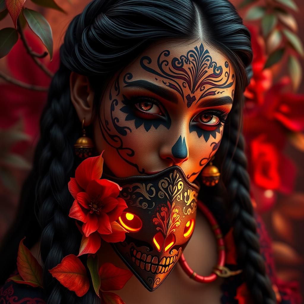 Catrina Portrait with Sugar Skull Makeup in Dark Fantasy Sty...