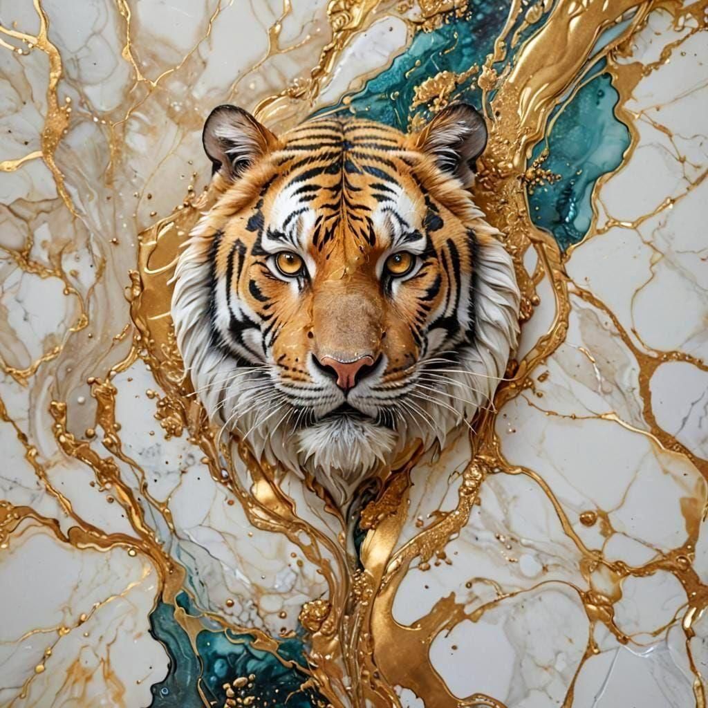 Luxury Marble Texture with Floral Tiger