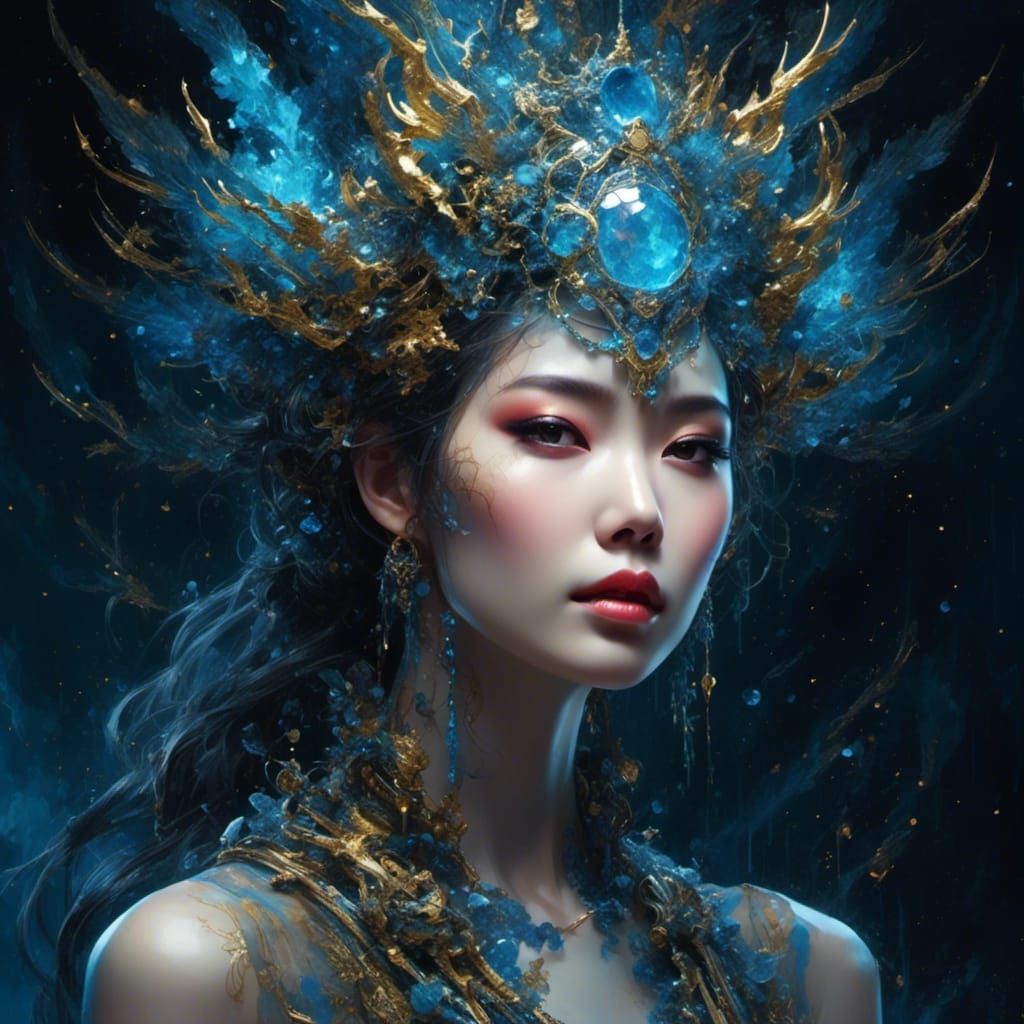 Opulent Asian Android in Ink Sketch Style