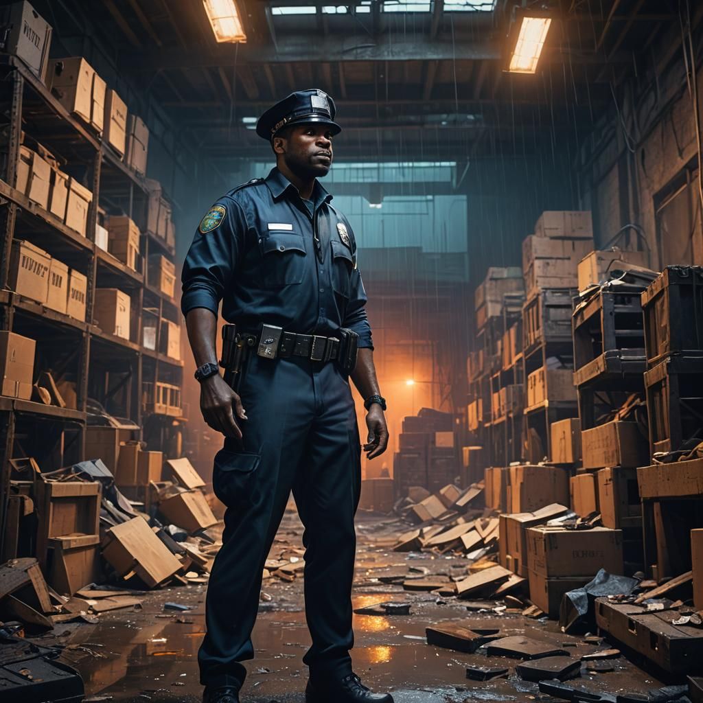 Police Officer in Abandoned Warehouse: Dark Fantasy Concept ...