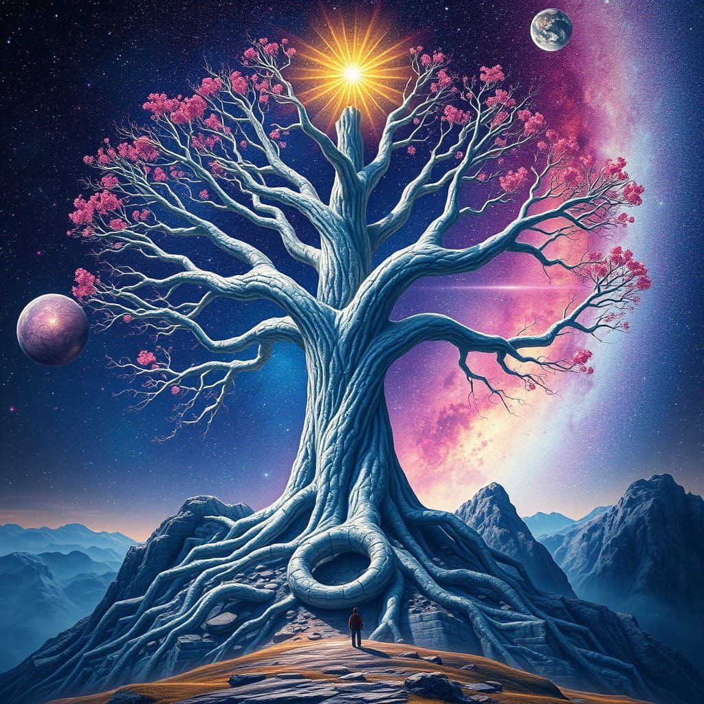 Cosmic Tree Ascends into Starry Expanse