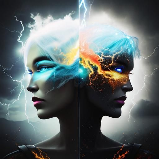 Luminous Double Exposure with Lightning and Fire