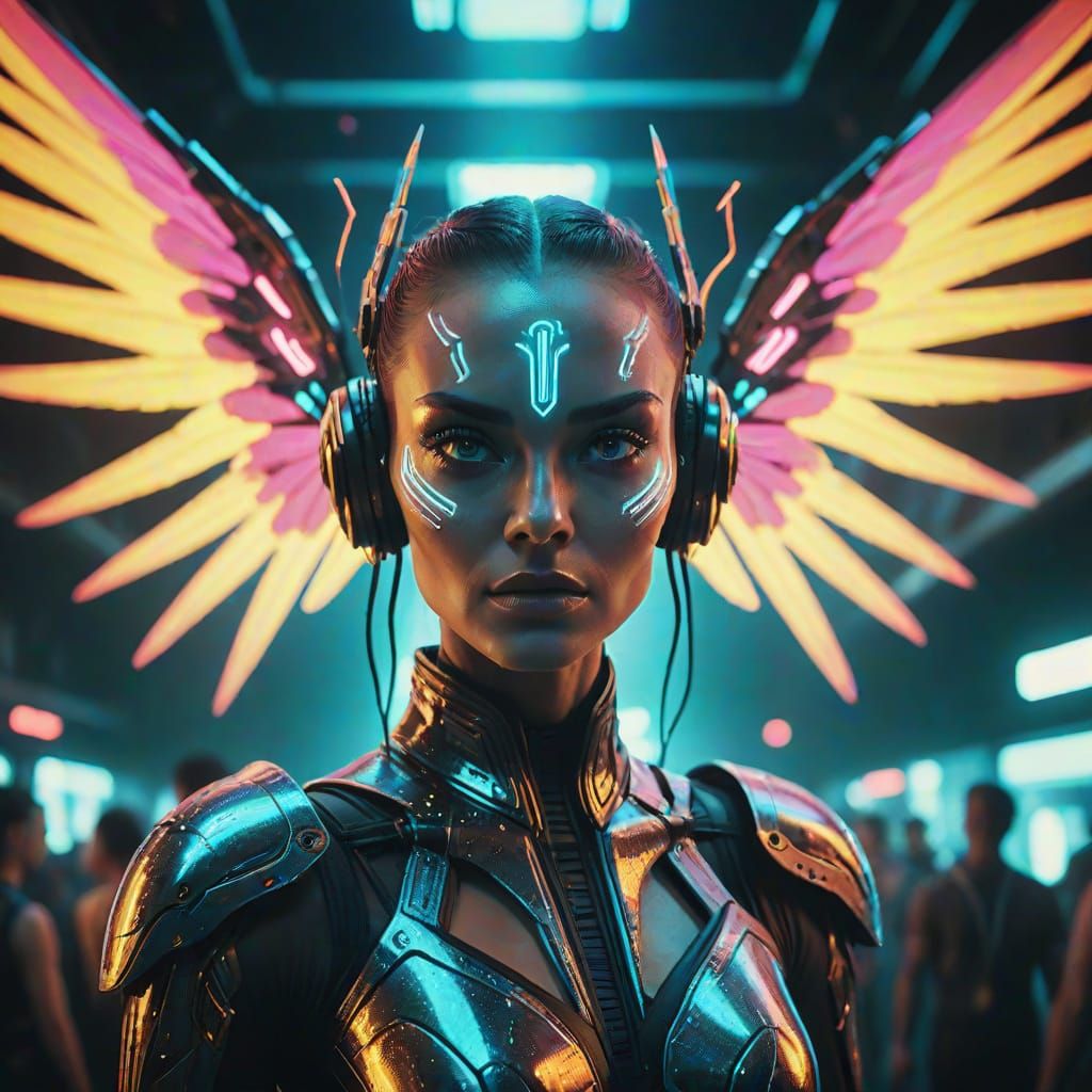 Futuristic Cyberpunk Showgirl Performance on Stage