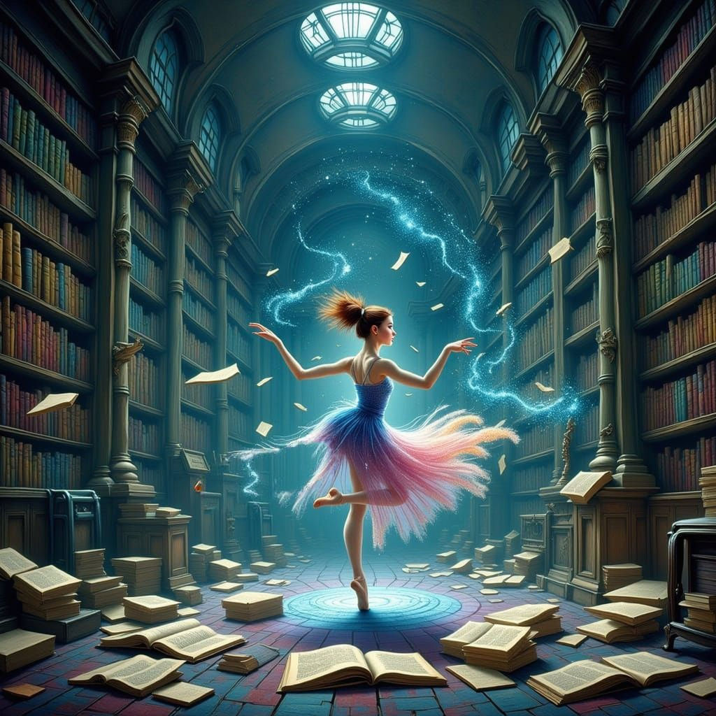 Ethereal Stardust Dancer in Floating Library