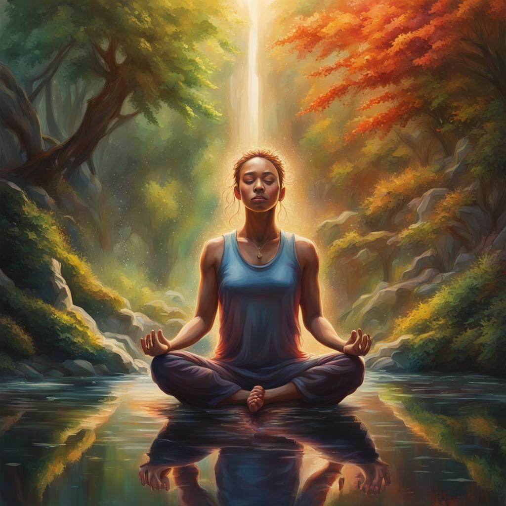Meditating in Nature: Hyperrealistic Splash Art