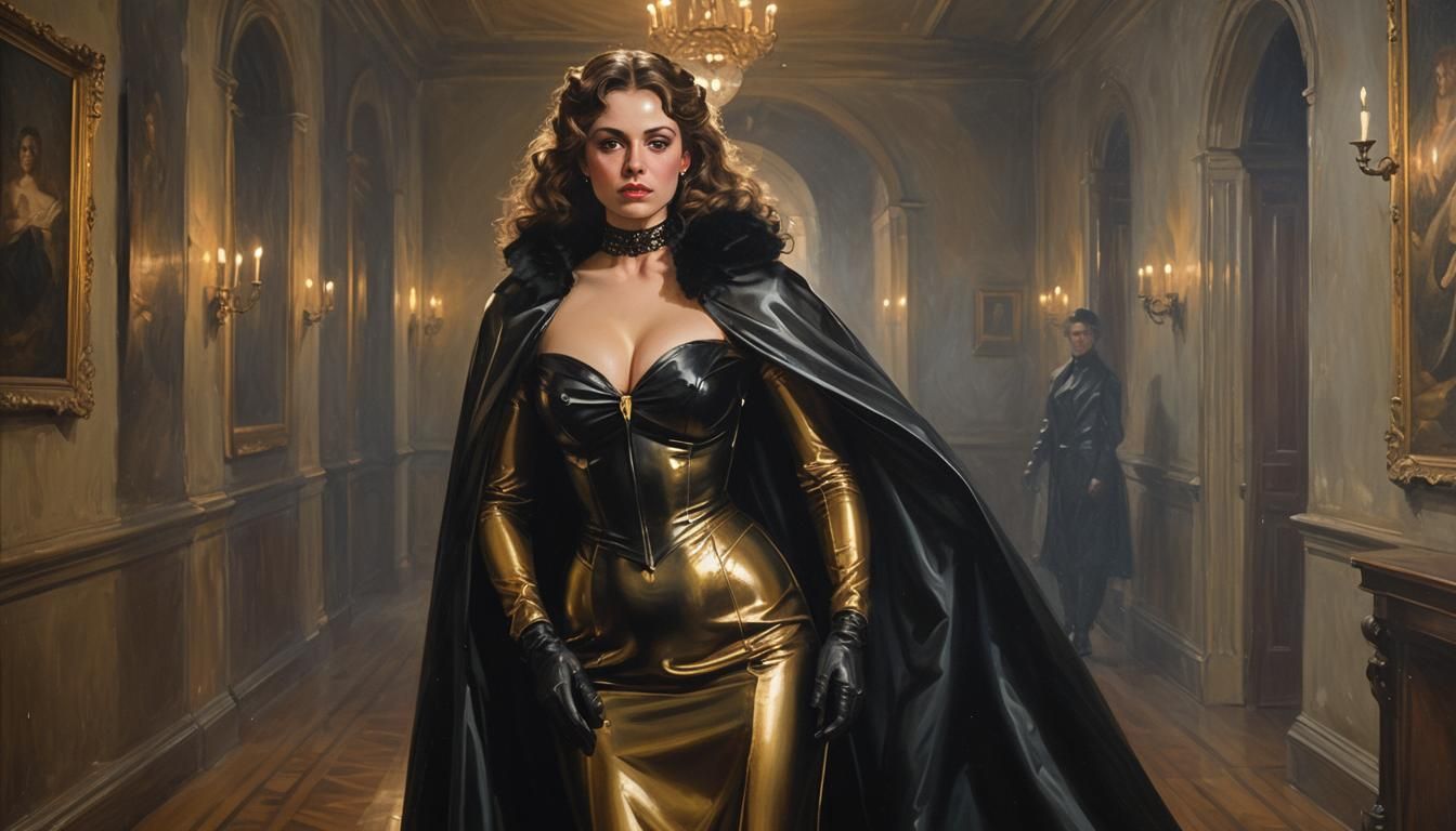 Victorian Lady in Latex, Romantic Oil Painting
