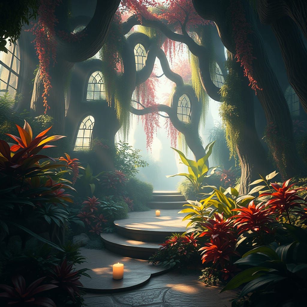 Ethereal Sanctuary in Vibrant, Dreamlike Hues