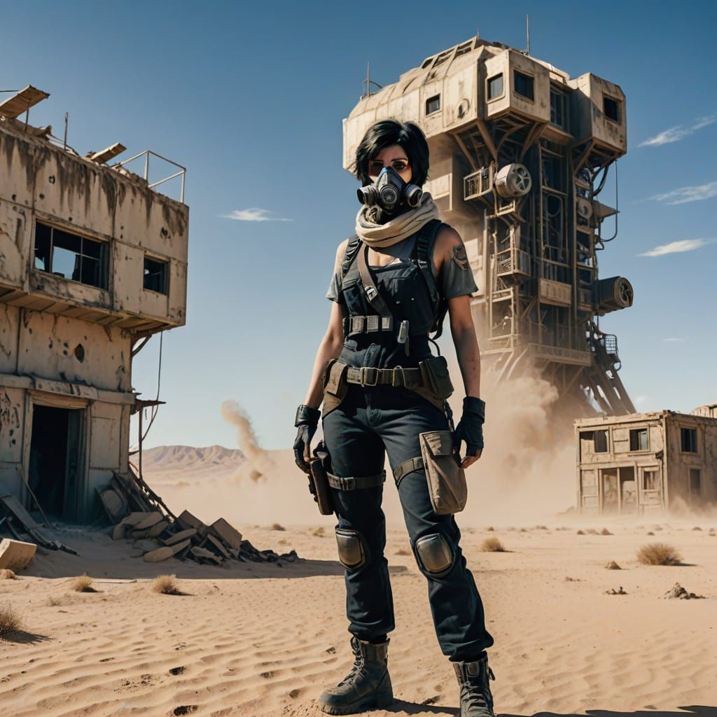 Post-Apocalyptic Survivor in Desert Sci-Fi City