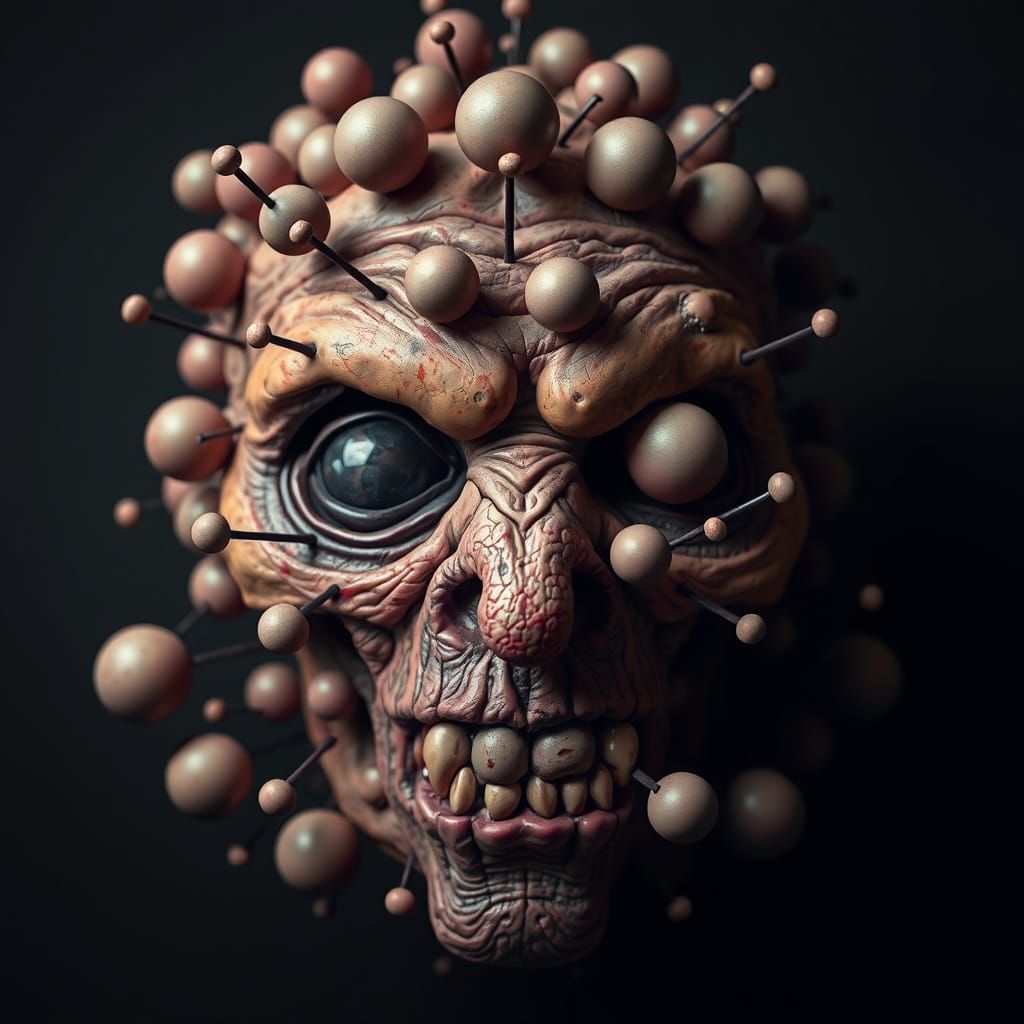 Horrific Sphere Face with Dark Color Gradients