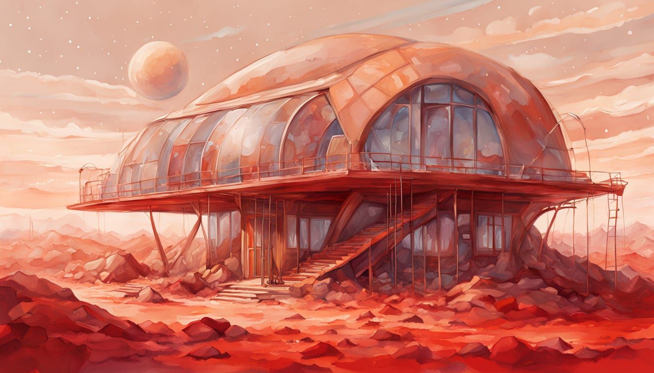 Whimsical Future Glasshouse in Red Landscape