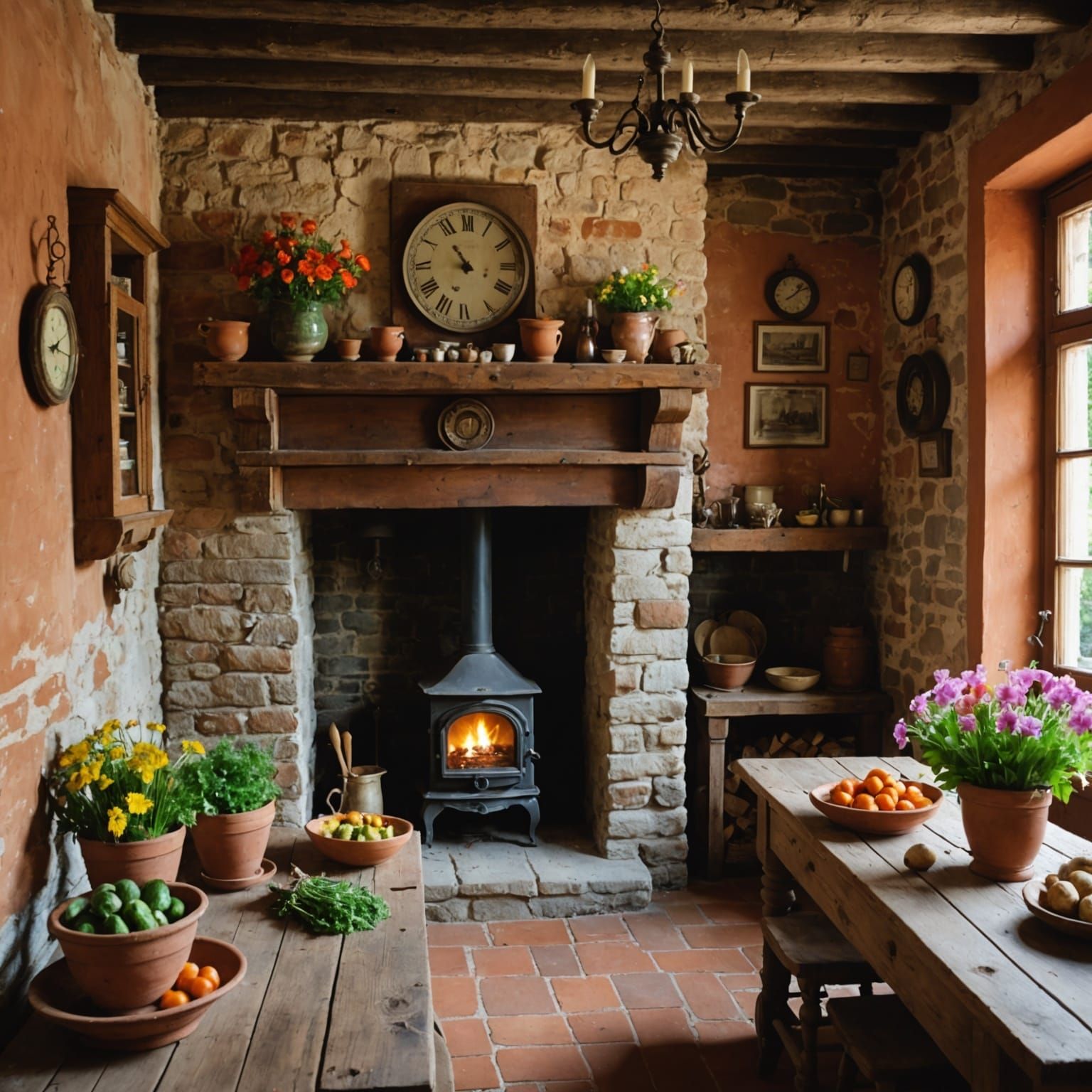 Cozy Kitchen Scene with Steaming Vegetable Soup
