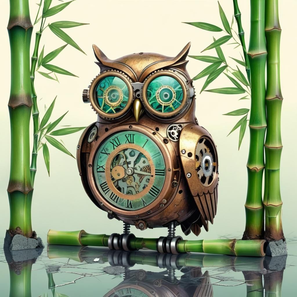 Steampunk Botanical Dreamscape with Holographic Owl
