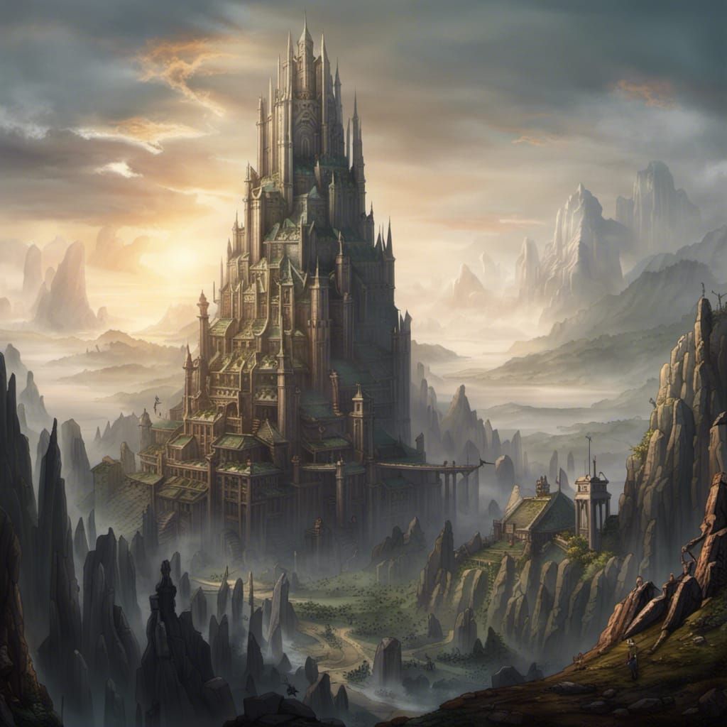 Grand Medieval City Atop Cylindrical Mountain