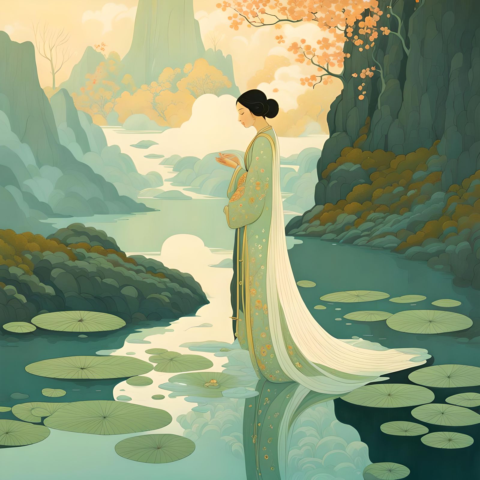 Ethereal Nymph in Snowy Landscape